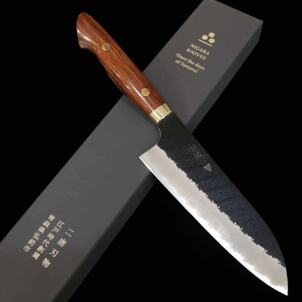 Couteau Gyuto NIGARA, Acier SG2 Kurouchi Tsuchime, Manche en Ironwood (210 mm)