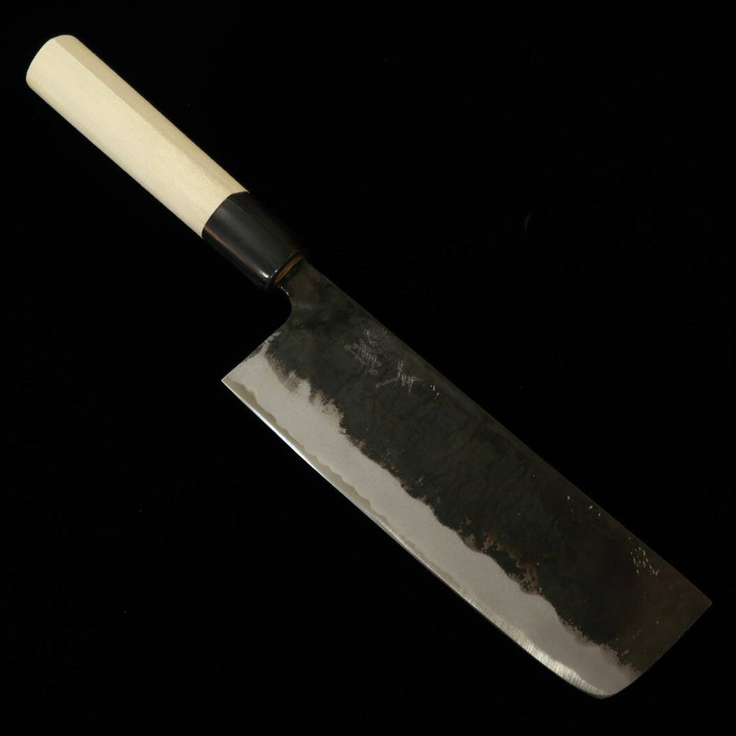 三浦 MIURA 鍛造菜切包丁 白紙二号 黒打 水牛縞柄 （170mm）