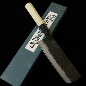 MIURA Forged Nakiri, Shirogami no. 2, Kurouchi with Water Buffalo Horn Handle (170mm)