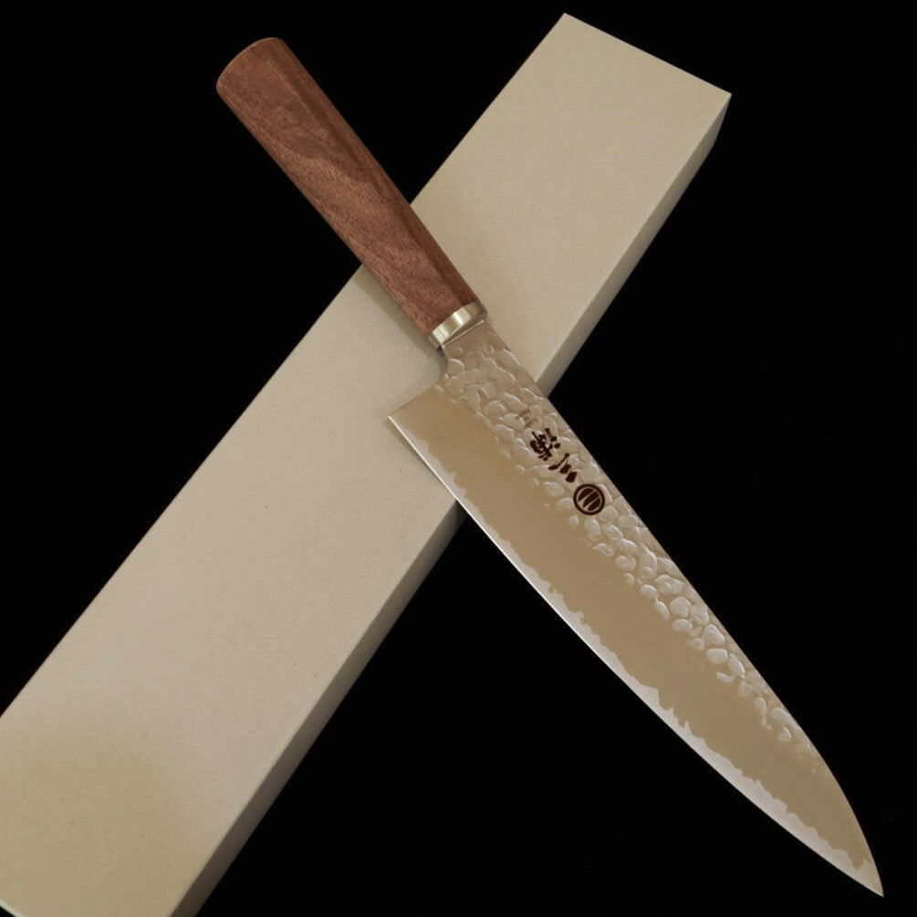 MIURA Gyuto Knife – VG10 Tsuchime (Hammered), Walnut Handle (200mm)
