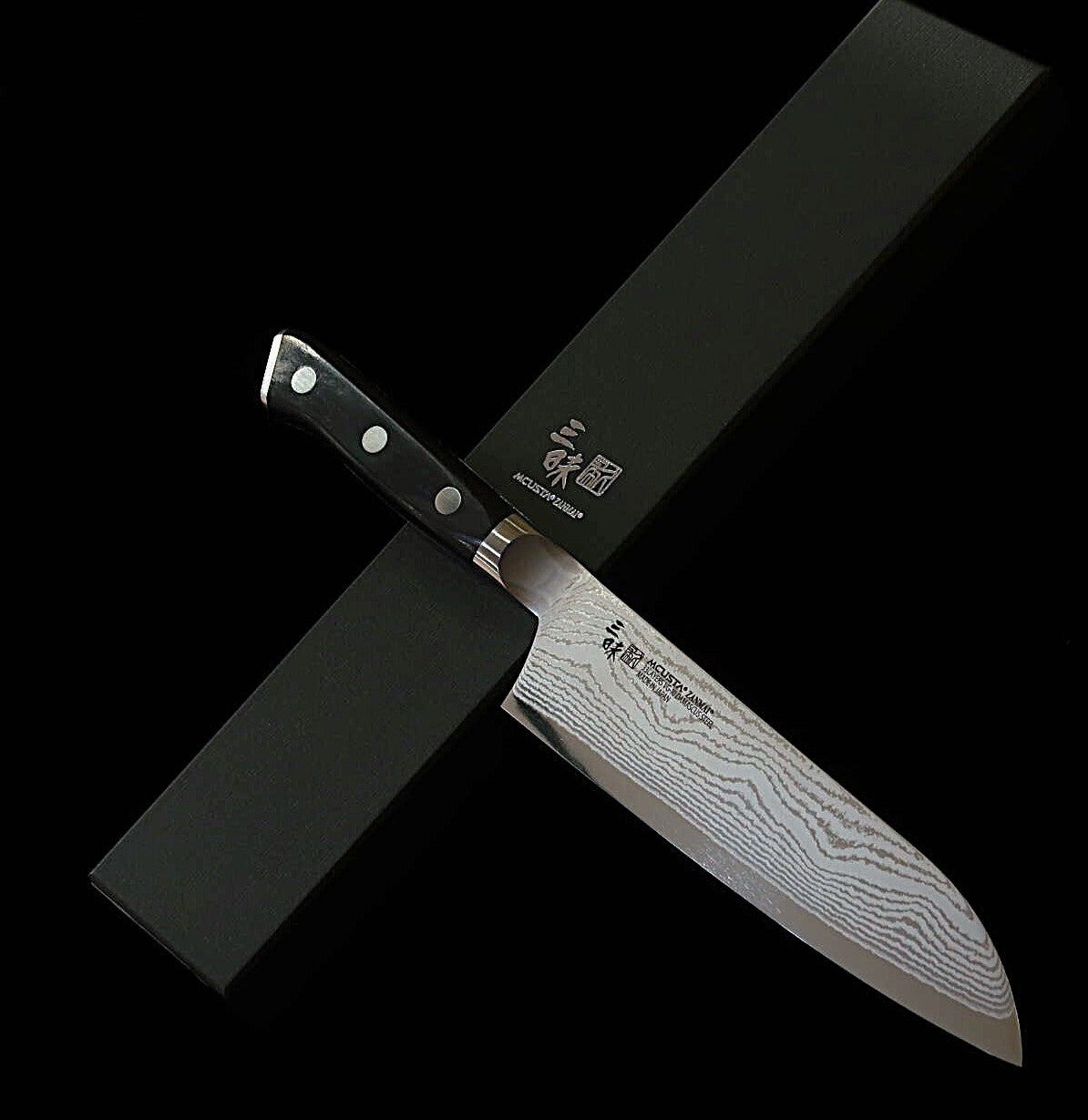 [New Standard] ZANMAI MCUSTA Classic 3 Damascus Santoku, Black (180mm)