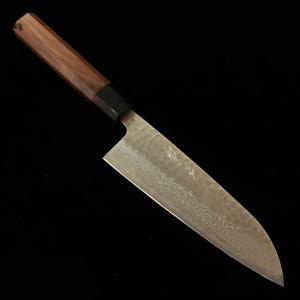 Miura MIURA Santoku Aço Gin-3 Damasco de Níquel 33 camadas Tsuchime Cabo de laminado preto e nogueira (165 mm)