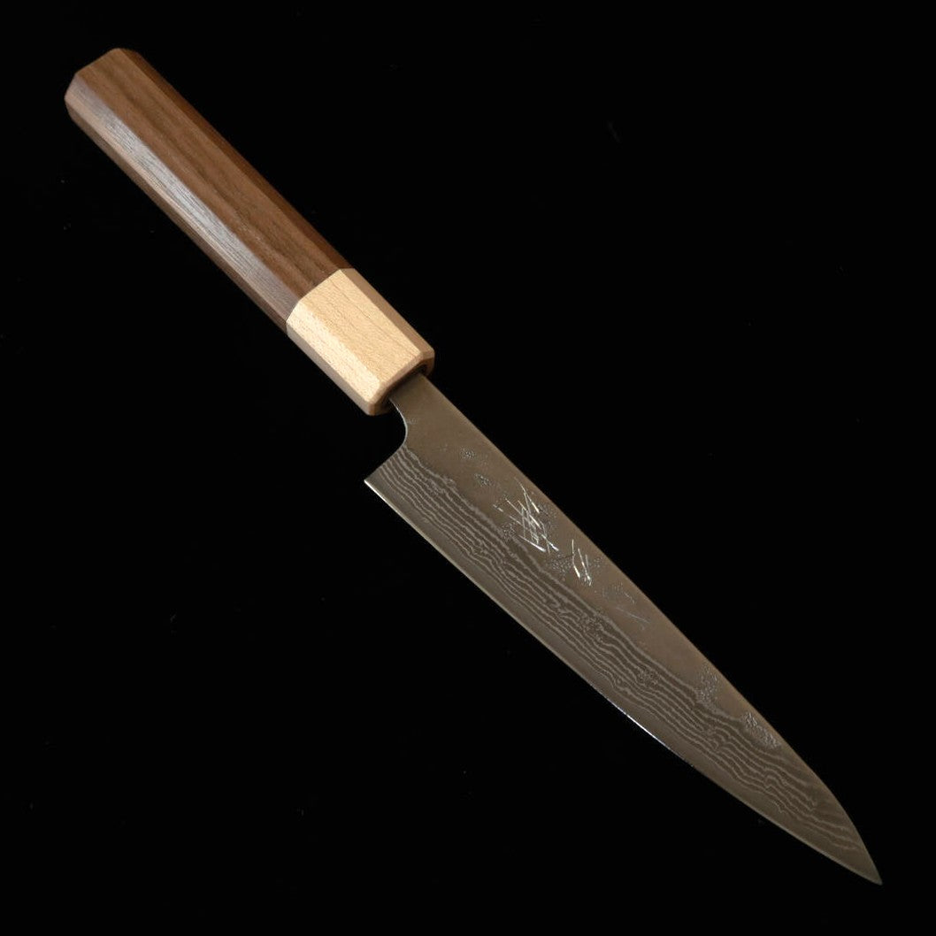 MIURA Miura, petty, acero sueco, damasco de níquel de 33 capas, acabado tipo papel japonés, mango de arce con boca de nogal (135 mm)