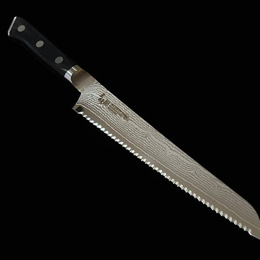 [New Standard] ZANMAI MCUSTA Classic 3 Damascus Bread Knife, Black (230mm)