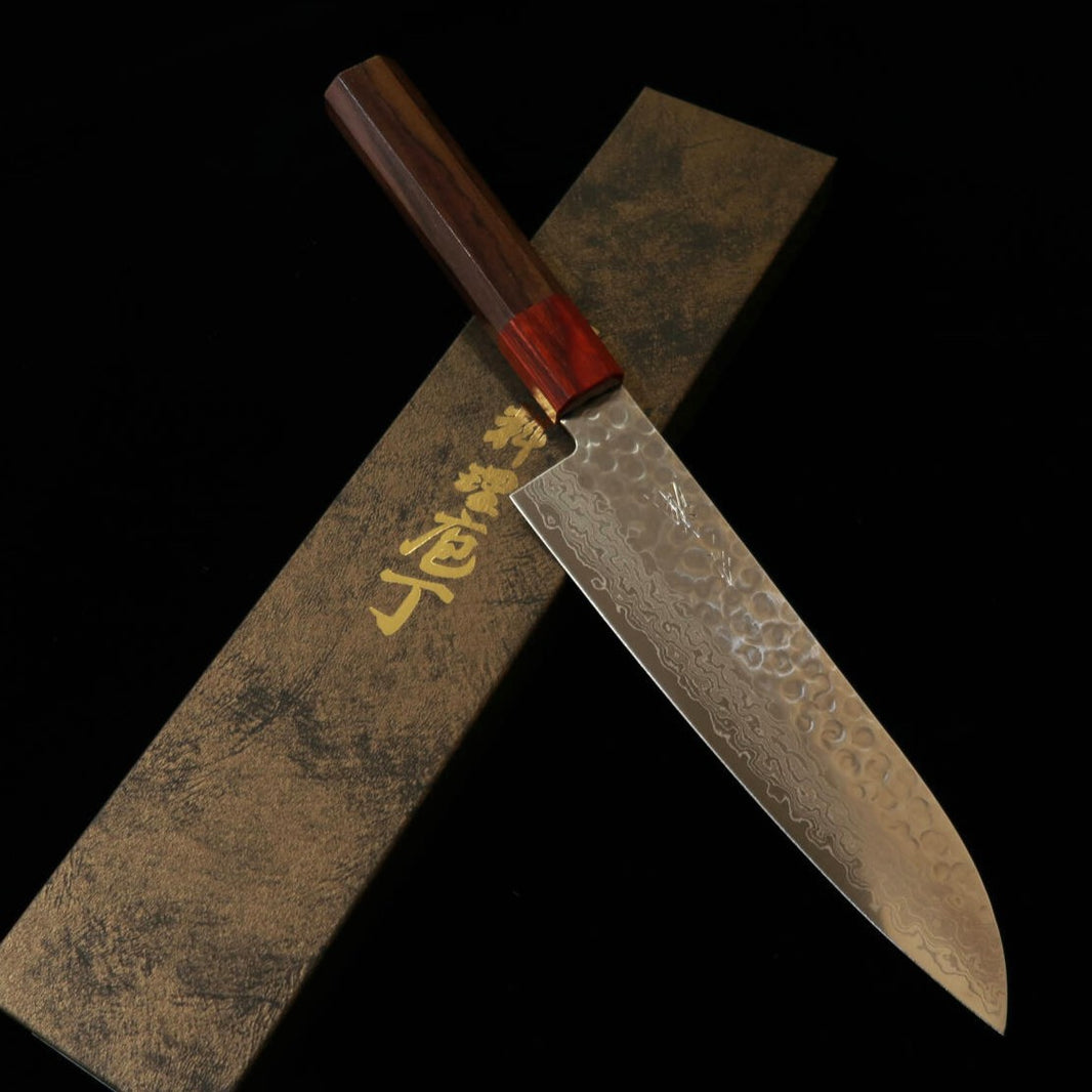 MIURA Miura, santoku, AUS10, martilleado, damasco, mango de palisandro (185 mm)