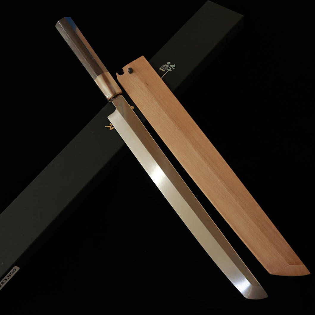 SUISIN Miwa Ikeda Aogami n°2 Takohiki pointe ronde trempe intégrale Manche octogonal ébène Fourreau magnolia (270 mm)