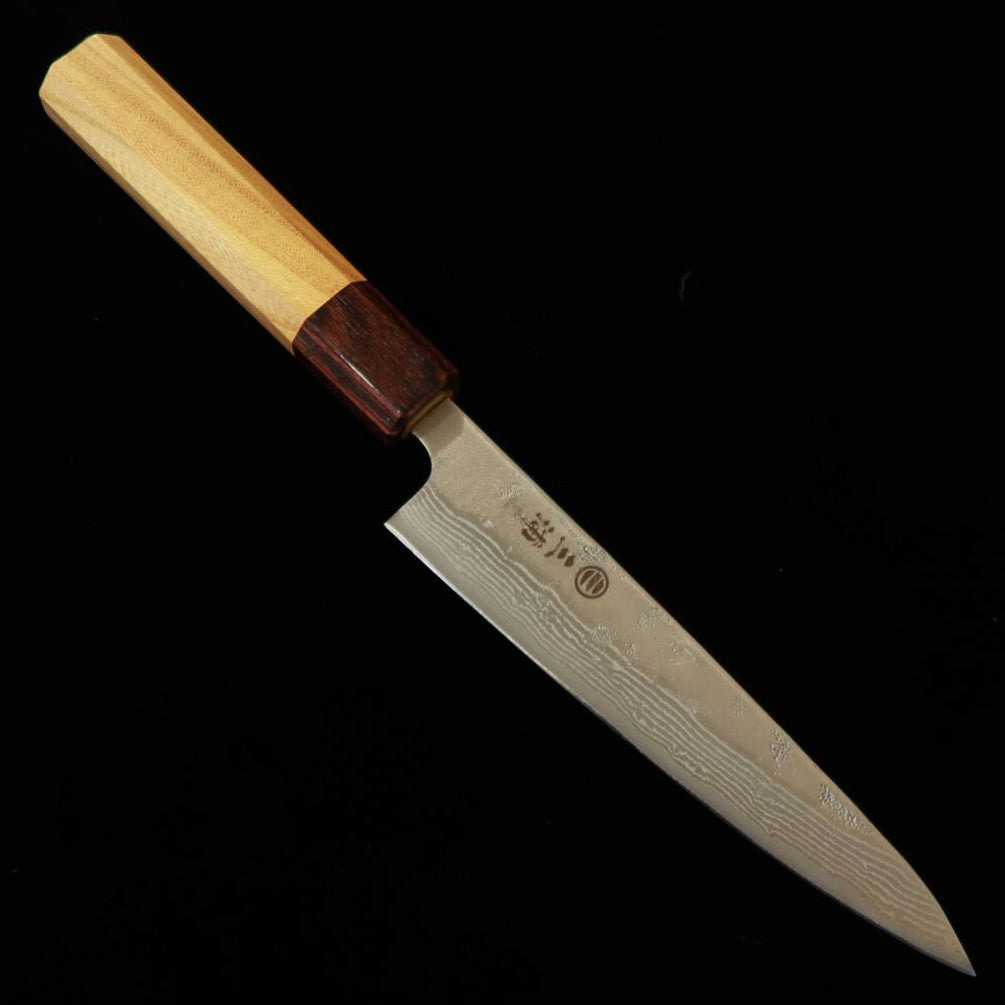 Miura MIURA petty acero sueco, acabado nacarado, damasco, mango octogonal de olmo japonés (135 mm)