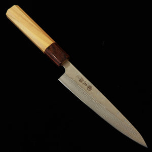 MIURA – Petty acier suédois, finition nashiji damas, manche octogonal en zelkova (135 mm)