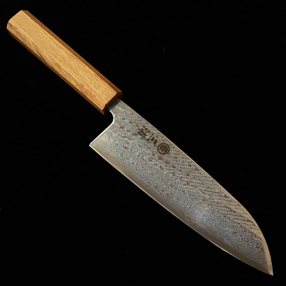 MIURA Santoku Aço Gin-3 textura de corda Damasco transparente cabo de carvalho octogonal (165 mm)