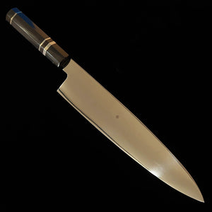 Gyuto SUISIN Fuji Honyaki Yoshikazu Ikeda Shirogami No. 3 Ebony Silver Handle Mirror Finish Lacquered Saya Fukusa Paulownia Box (270mm) 