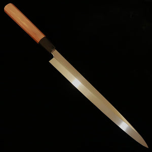 Gōuma-no-jō Yoshihiro Fugu-hiki Mizuhonyaki, aço branco nº2, acabamento espelhado, cabo octogonal de ichii, com bainha de magnólia (270mm)