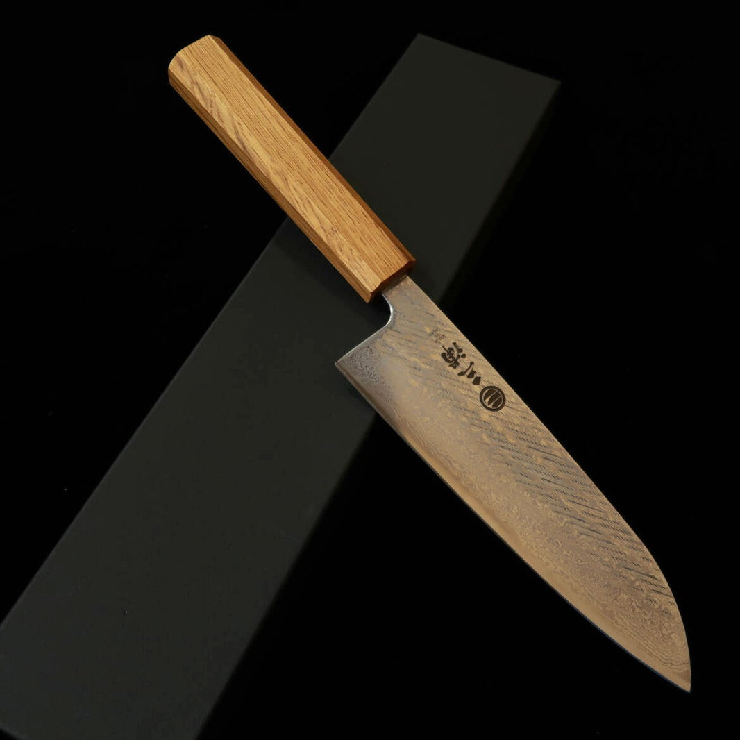 MIURA Santoku Aço Gin-3 textura de corda Damasco transparente cabo de carvalho octogonal (165 mm)