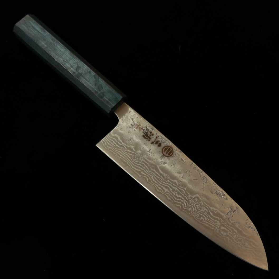MIURA Santoku, Swedish Steel, Nashiji Damascus with Indigo-Dyed Octagonal Handle (165mm)