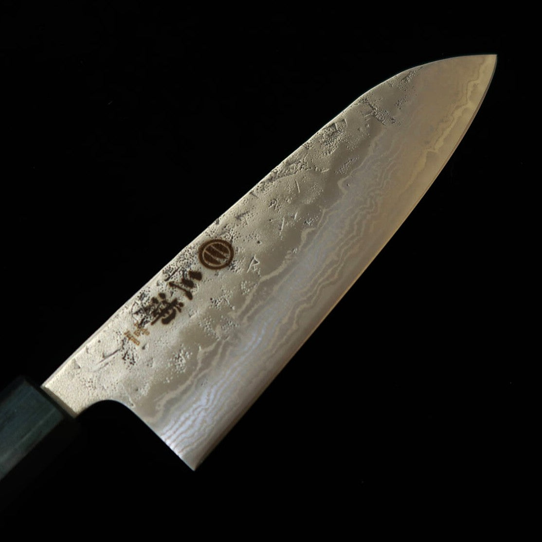 三浦MIURA 三徳 スウェーデン鋼　梨地　ダマスカス　藍八角柄（165mm）