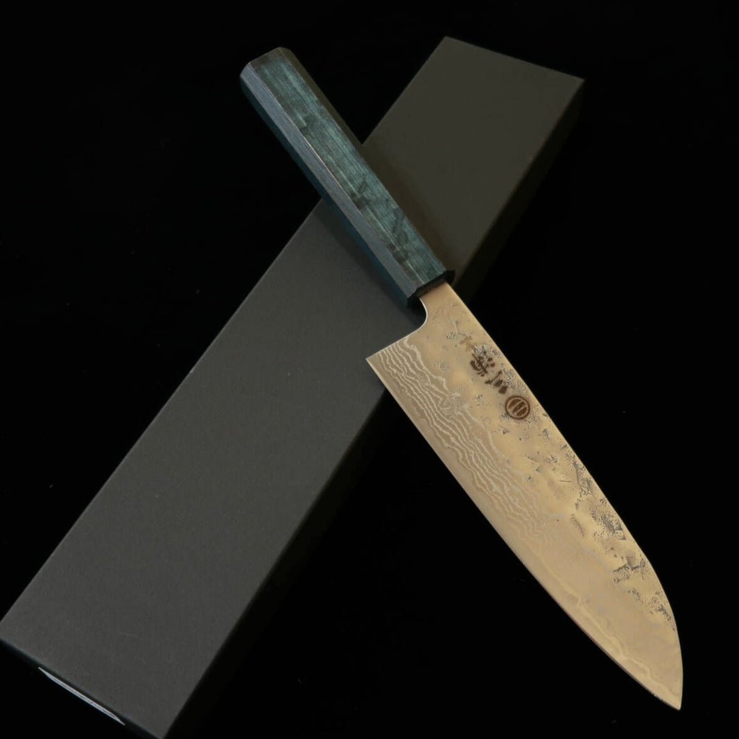 MIURA Santoku, Swedish Steel, Nashiji Damascus with Indigo-Dyed Octagonal Handle (165mm)