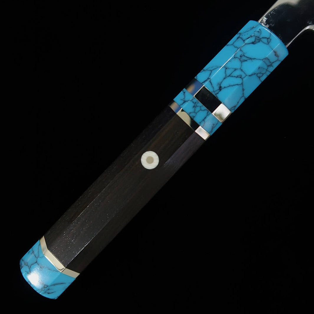 MIURA Obidama Yanagiba VG10, acabamento espelhado, cabo turquesa (270/300 mm)