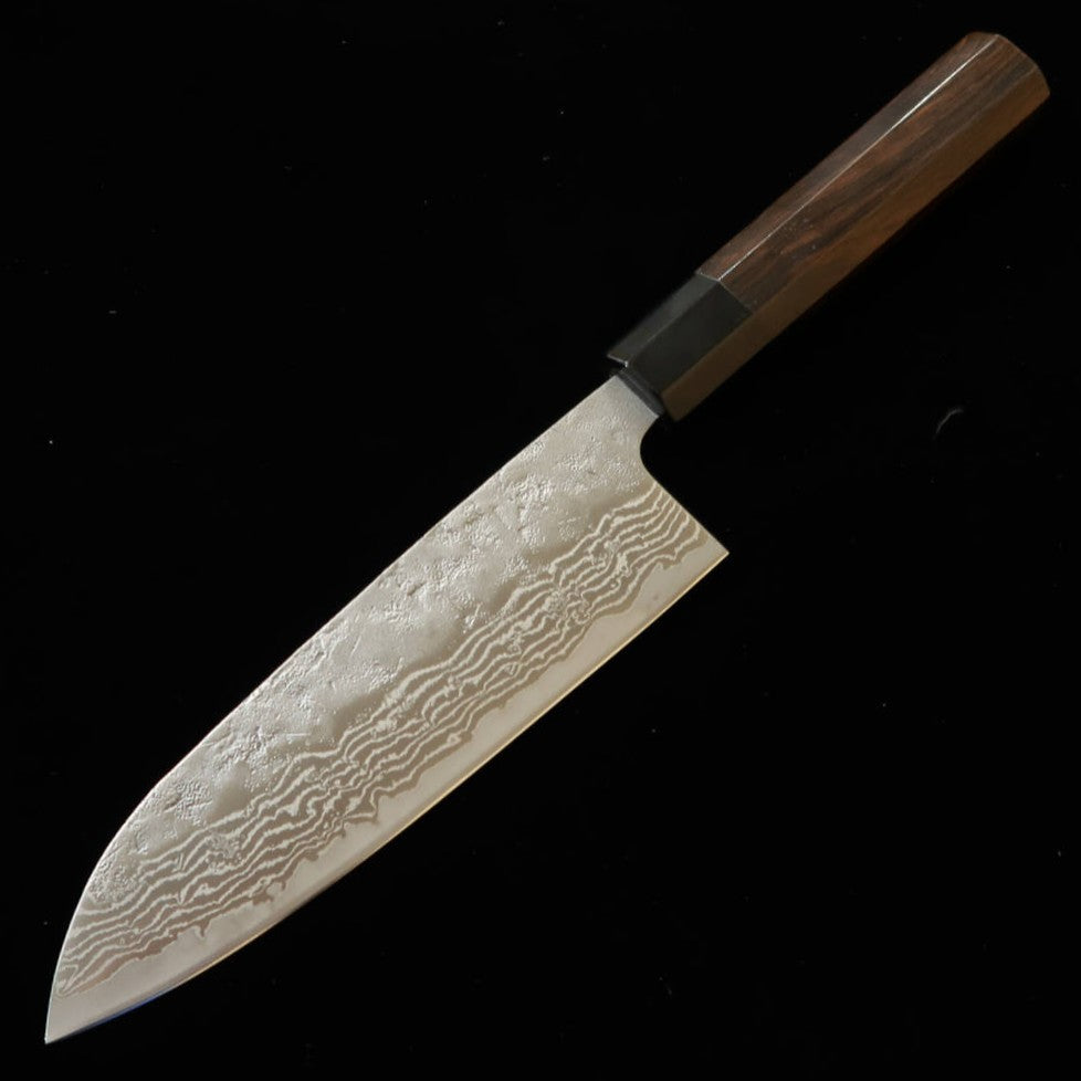 三浦MIURA 三徳 スウェーデン鋼 梨地 ダマスカス 黒檀八角柄（165mm）