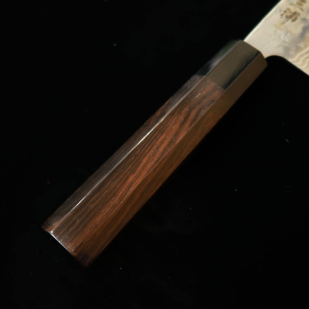 三浦MIURA 三徳 スウェーデン鋼 梨地 ダマスカス 黒檀八角柄（165mm）