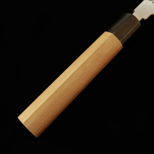 MASAMOTO SOHONTEN Yanagiba Kasumi, Acier Blanc n°2, manche en corne de buffle et en forme châtaigne (240-300 mm)