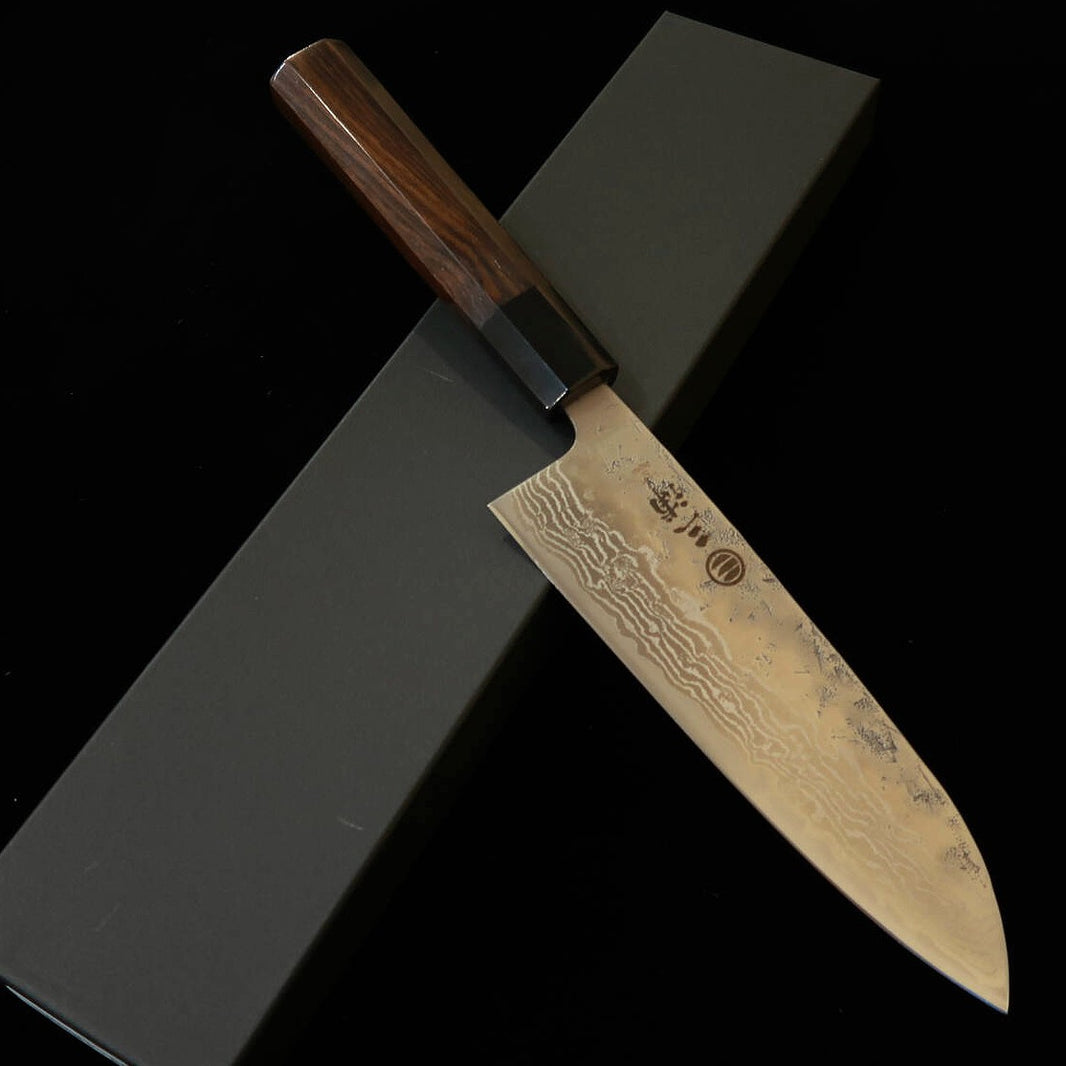 MIURA Santoku, Swedish Steel, Nashiji Damascus with Ebony Octagonal Handle (165mm)