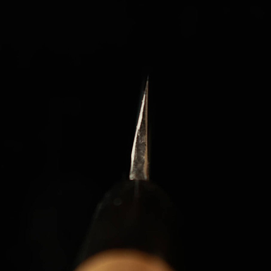 MASAMOTO SOHONTEN Yanagiba Kasumi, Acier Blanc n°2, manche en corne de buffle et en forme châtaigne (240-300 mm)