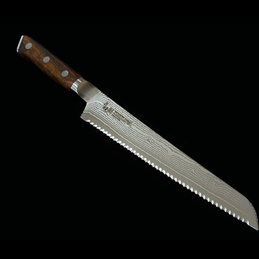 (New Classic) ZANMAI MCUSTA Classic 3 Damascus Bread Knife, Ironwood (230mm)