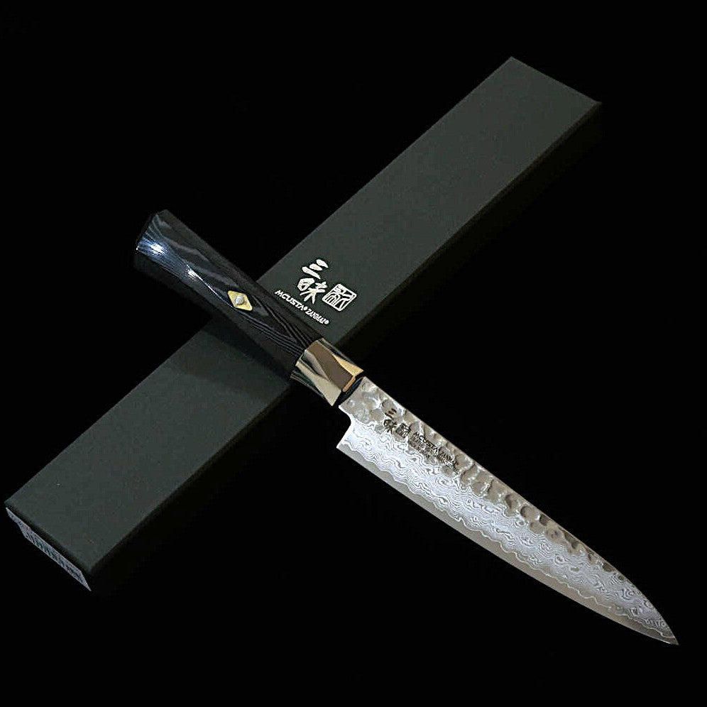 [Nouveau standard] Couteau d'office (Petty) ZANMAI Supreme 3 Tsuchime (martelé) noir par MCUSTA (90/110/150 mm)