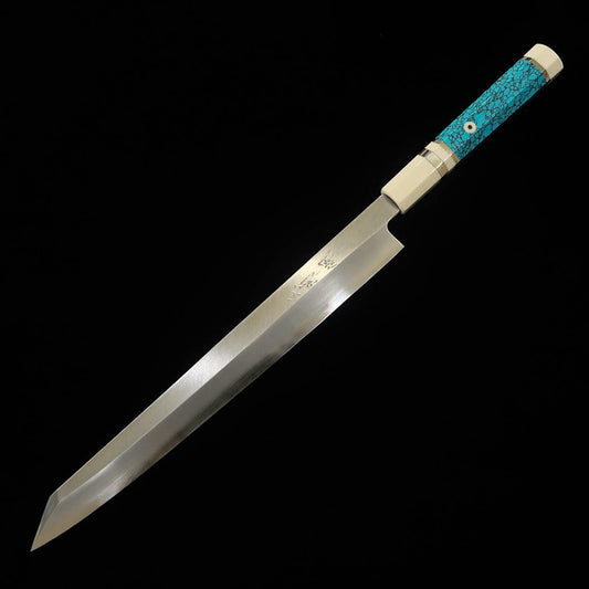 三浦佩MIURA Obidama 切付柳刃 左利き用 銀紙三号 木砥仕上げ ターコイズハンドル （300ｍｍ）
