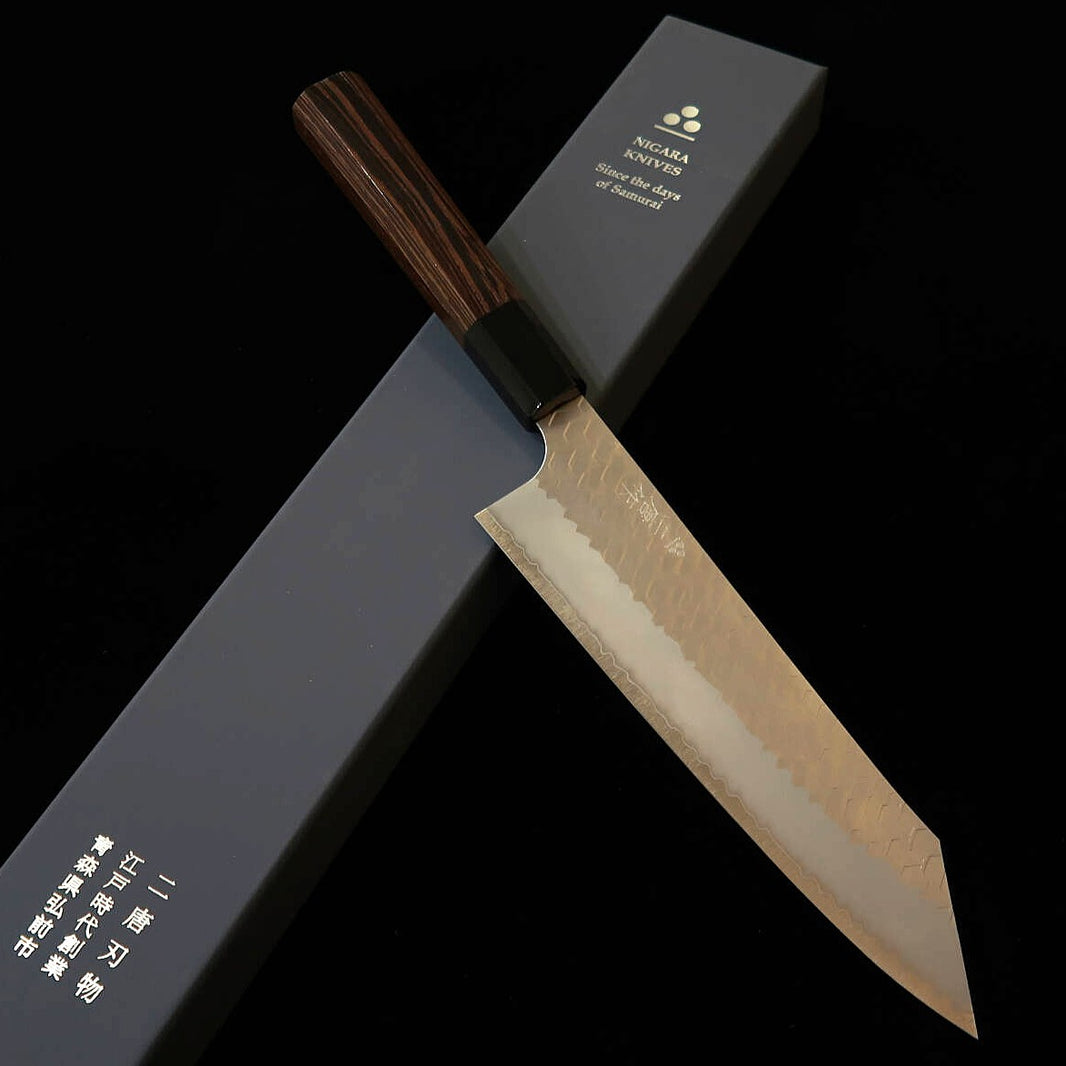 二唐刃物鍛造所 NIGARA SG2 磨き槌目 切付牛刀 ウェンジ八角柄 (210mm)