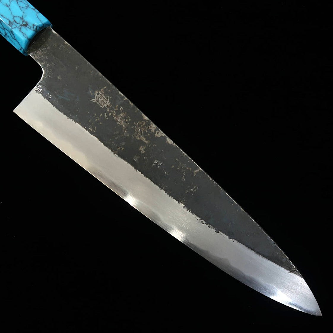 Gyuto MIURA Itadaki Shirogami No. 2 Kurouchi Turquoise handle (210mm)
