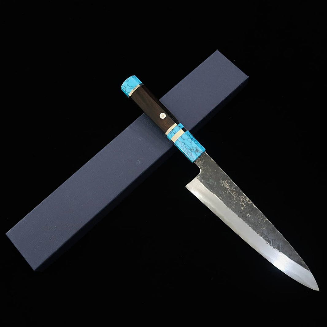 MIURA Itadaki Tanaka Giichi Gyuto Shirogami nº 2, acabamento Kurouchi, cabo turquesa (210 mm)
