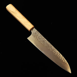 HATSUKOKORO Hatsukokoro – Taka, Santoku VG10, damas martelé, manche monobloc en olivier (170 mm)