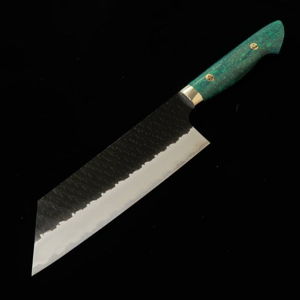 二唐刃物鍛錬所NIGARA  切付菜切 SG2 黒打 槌目 ターコイズハンドル（180mm）