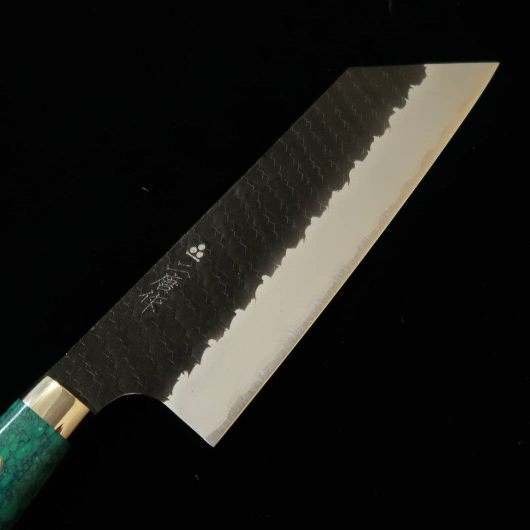 二唐刃物鍛錬所NIGARA  切付菜切 SG2 黒打 槌目 ターコイズハンドル（180mm）