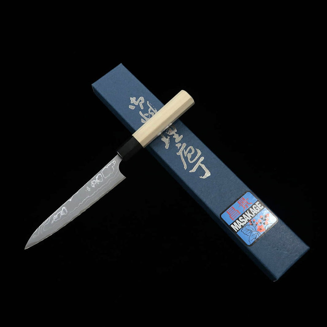 Masakage Kiri Petty Shirogami No. 2 Damascus Magnolia Handle (150mm)