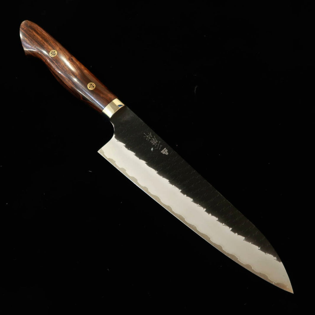 二唐刃物鍛錬所NIGARA  牛刀 SG2 黒打 鎚目 アイアンウッドハンドル（210mm）