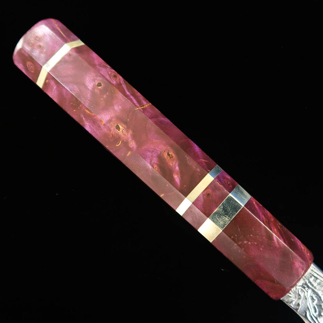 増田吉秀YOSHIHIDE MASUDA 牛刀 白紙二号 ダマスカス シルバー スタビライズウッド（240ｍｍ）