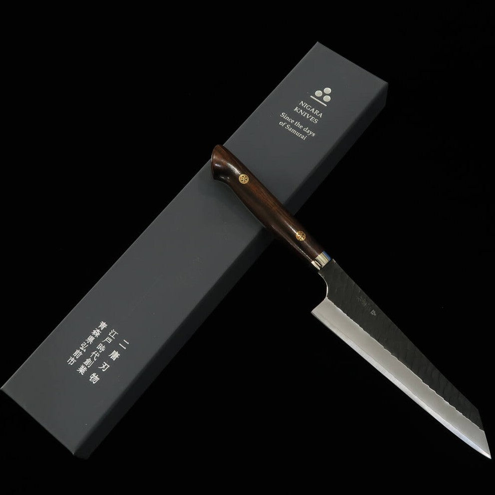 二唐刃物鍛造所 NIGARA 骨スキ SG2 黒打ち 鎚目 アイアンウッドハンドル （170mm）