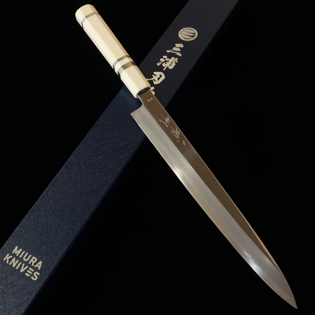 MIURA Haï MIURA Obidama – Yanagiba VG10 finition miroir, manche imitation ivoire (270 / 300 mm)