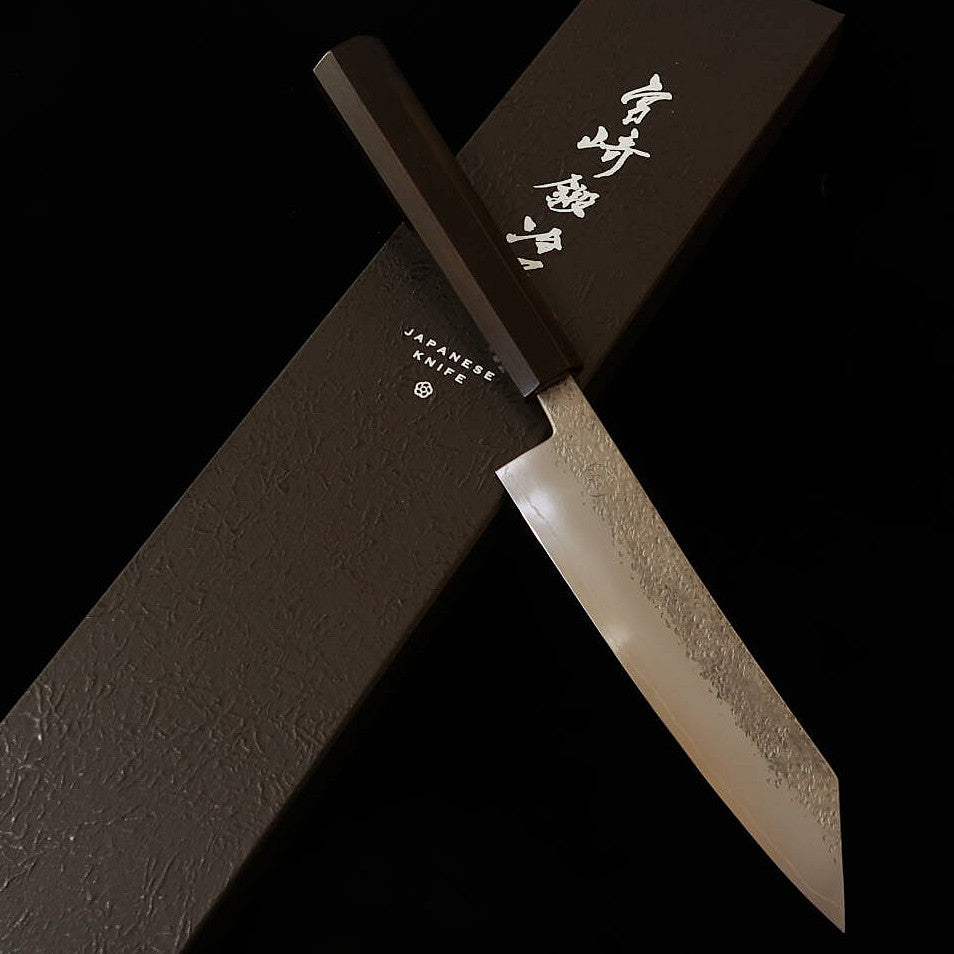 宮崎鍛冶屋 MIYAZAKI KAJIYA -椿- 切付ペティ 銀紙三号 鎚目 黒檀一体柄（150mm）