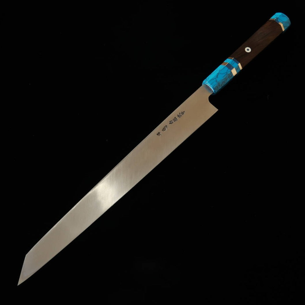 三浦頂 MIURAItadaki 切付柳刃 白紙二号 黒打ち ブラックターコイズハンドル（300mm）
