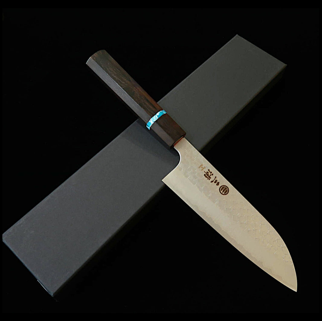 Miura MIURA Santoku SG2 Tsuchime with Octagonal Ebony and Turquoise Handle (165mm)