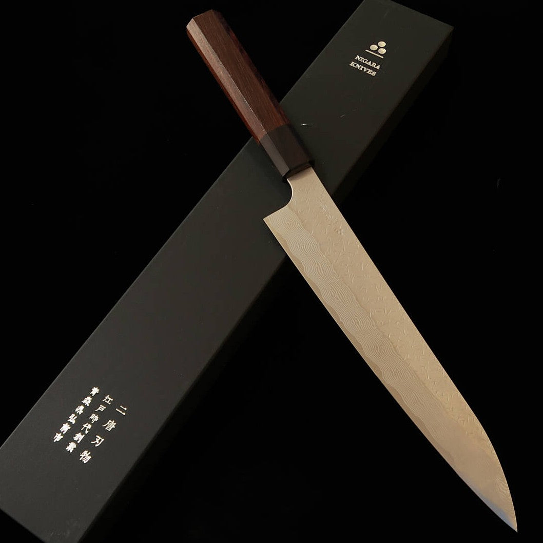Nigara Hamono Forging NIGARA Sujihiki SG STRIX martilleado, Damasco, mango de palisandro (240 mm)
