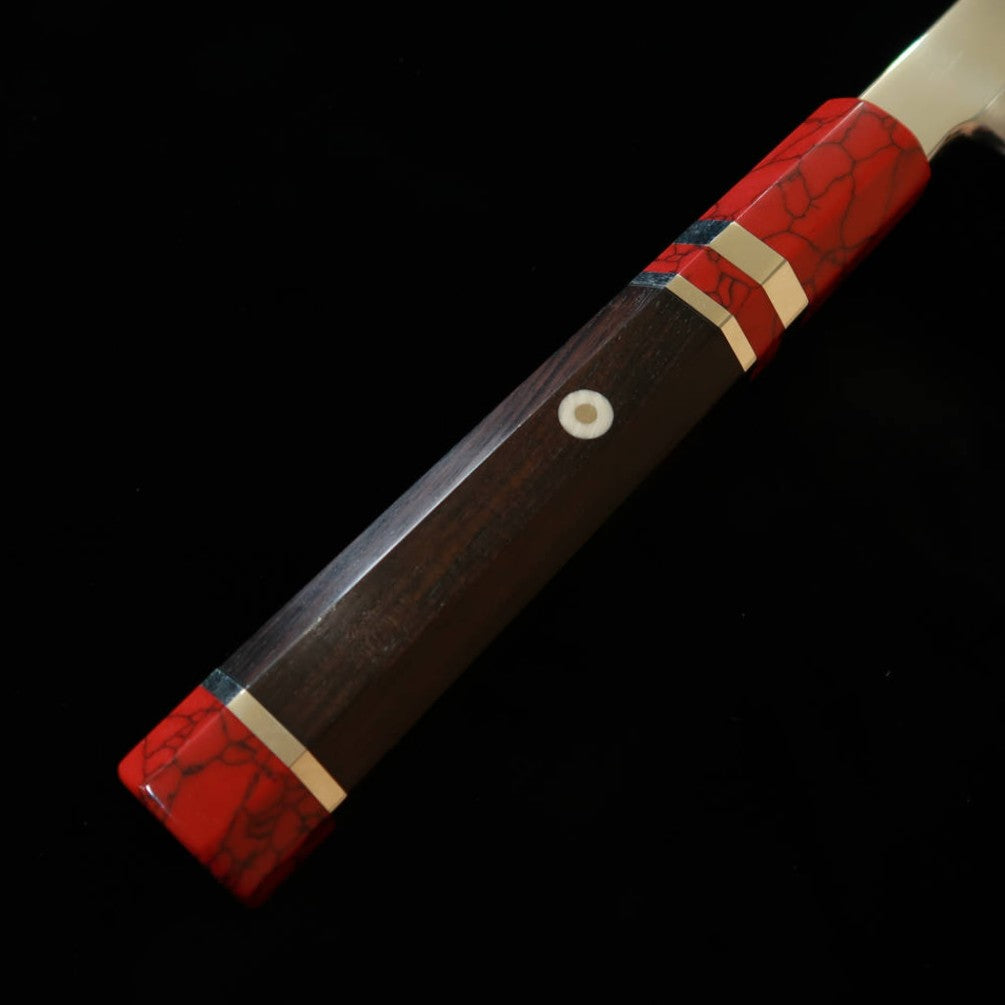 Couteau Kiritsuke Yanagiba Kandokoro Miura Obidama, Acier VG10 Miroir, Manche Custom Rouge (300 mm)