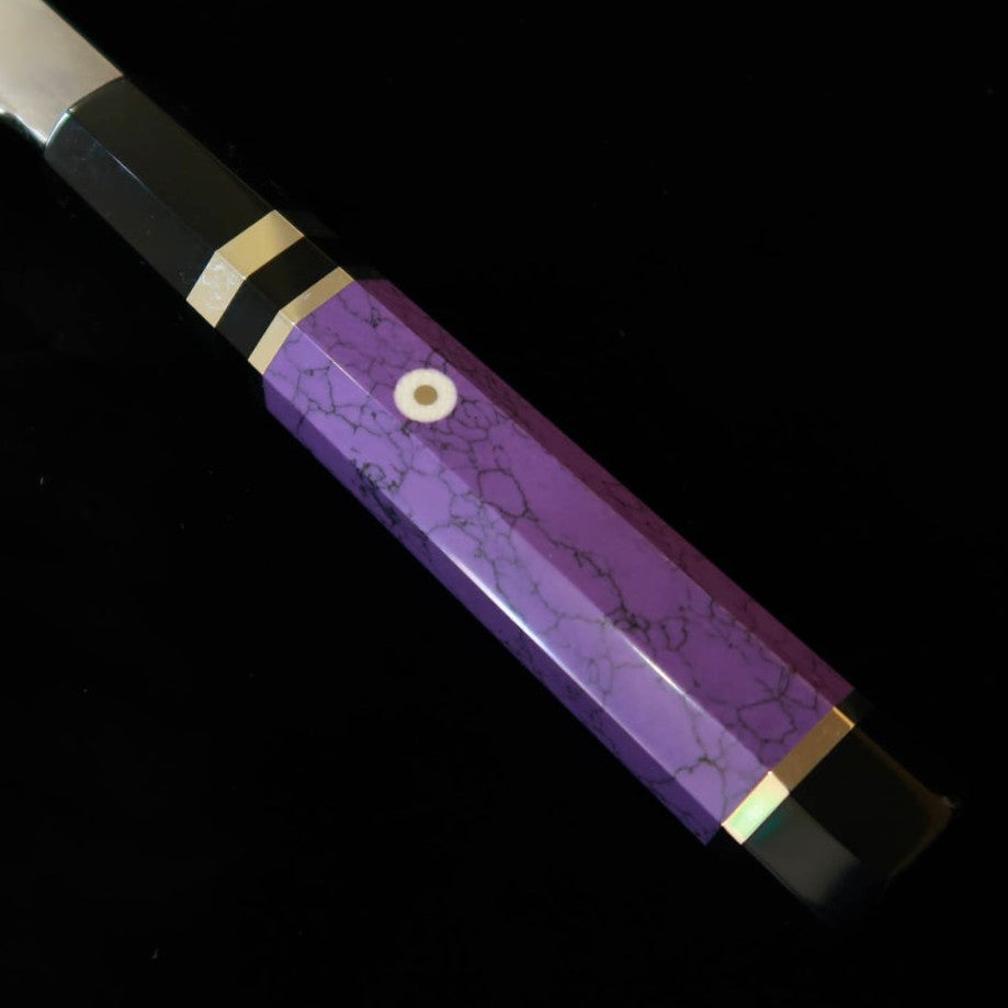 MIURA Obidama Kiritsuke Yanagiba Left-handed Gingami No. 3 Wood Stone Finish Custom Handle - Purple (300mm)