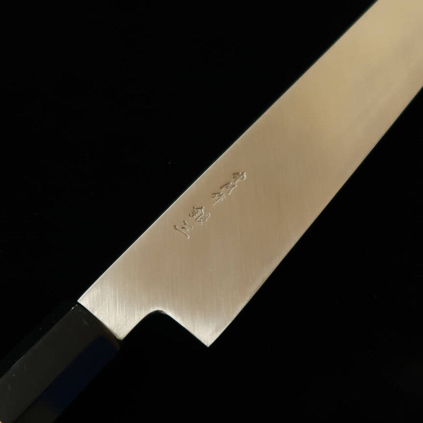 MIURA Obidama Kiritsuke Yanagiba Left-handed Gingami No. 3 Wood Stone Finish Custom Handle - Purple (300mm)