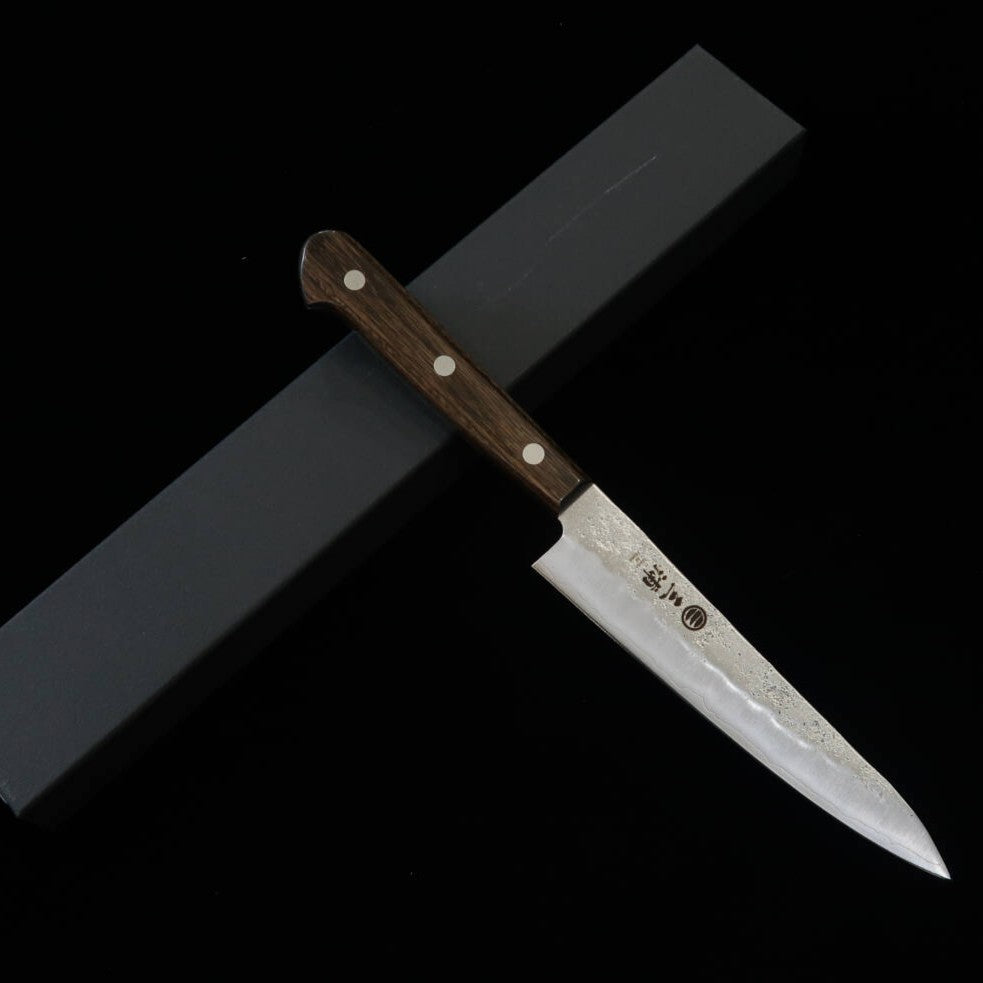 Petty MIURA Ginsan acabado Nashiji, mango laminado marrón oscuro (135mm) 