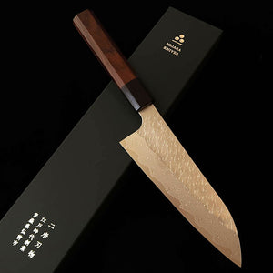 NIGARA Forging Works santoku SG STRIX, Damasco martelado, cabo em pau-rosa (165 mm)