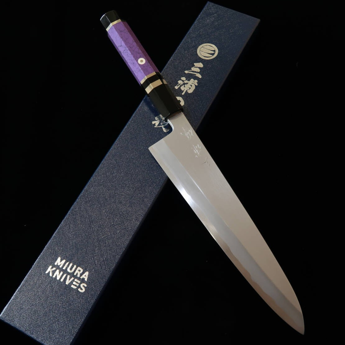 Miura Obidama Gyuto Simple Tranchant Shirogami No.2 Bokashi, Manche Custom - Violet (210/240 mm)