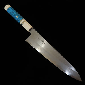 MIURA Obidama gyuto, Aogami n°1, damas, manche en turquoise blanc (210/240 mm)